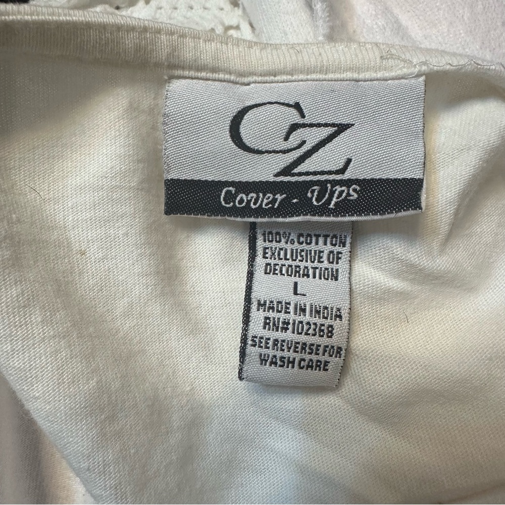 CZ Vintage White Zip-Up Coverup with Colorful Flip-Flop Patches Large - Picture 9 of 9